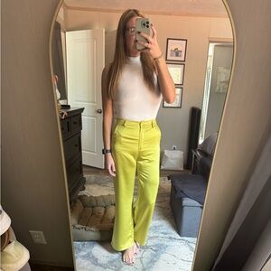 Women's Lime Green Satin High-Waisted Pants
